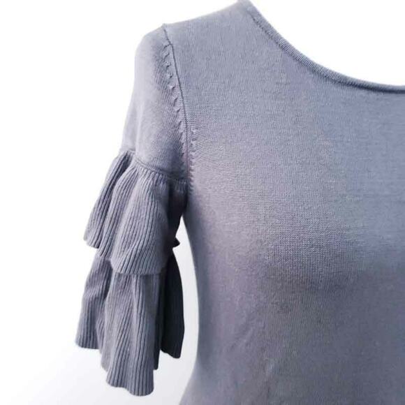 Donna Ricco Sweater Dress Gray Small, Short Sleeves Layer Ruffle Detail - Picture 4 of 7